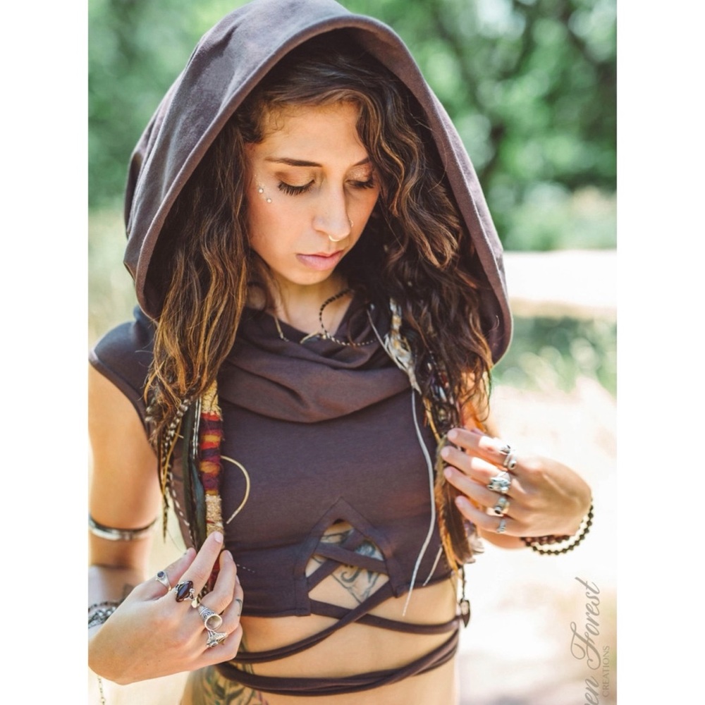 Elven Forest cowl hooded crop top